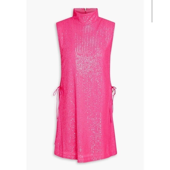 ROTATE BIRGER CHRISTENSEN Sequined Turtleneck Barbie Pink Mini Dress Size 4 NWT - Picture 1 of 11
